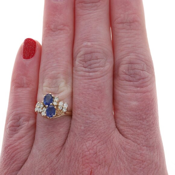 Yellow Gold Iolite Diamond Ring - 14k Oval .58ctw Two-Stone  Yellow Gold Sapphire Diamond Ring - 14k Oval 1.40ctw Two-Stone Bypass